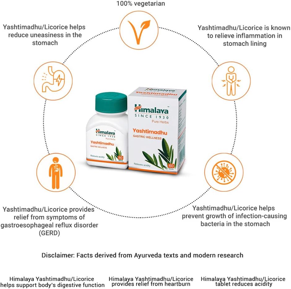 Himalaya Himalaya Wellness Pure Herbs Yashtimadhu Gastric Wellness - Pack of 60 Tablet Ayurvedic Classics - Image 3