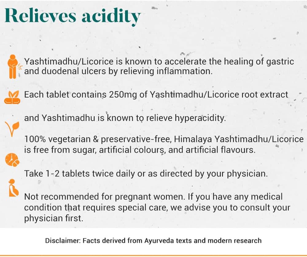 Himalaya Himalaya Wellness Pure Herbs Yashtimadhu Gastric Wellness - Pack of 60 Tablet Ayurvedic Classics - Image 4