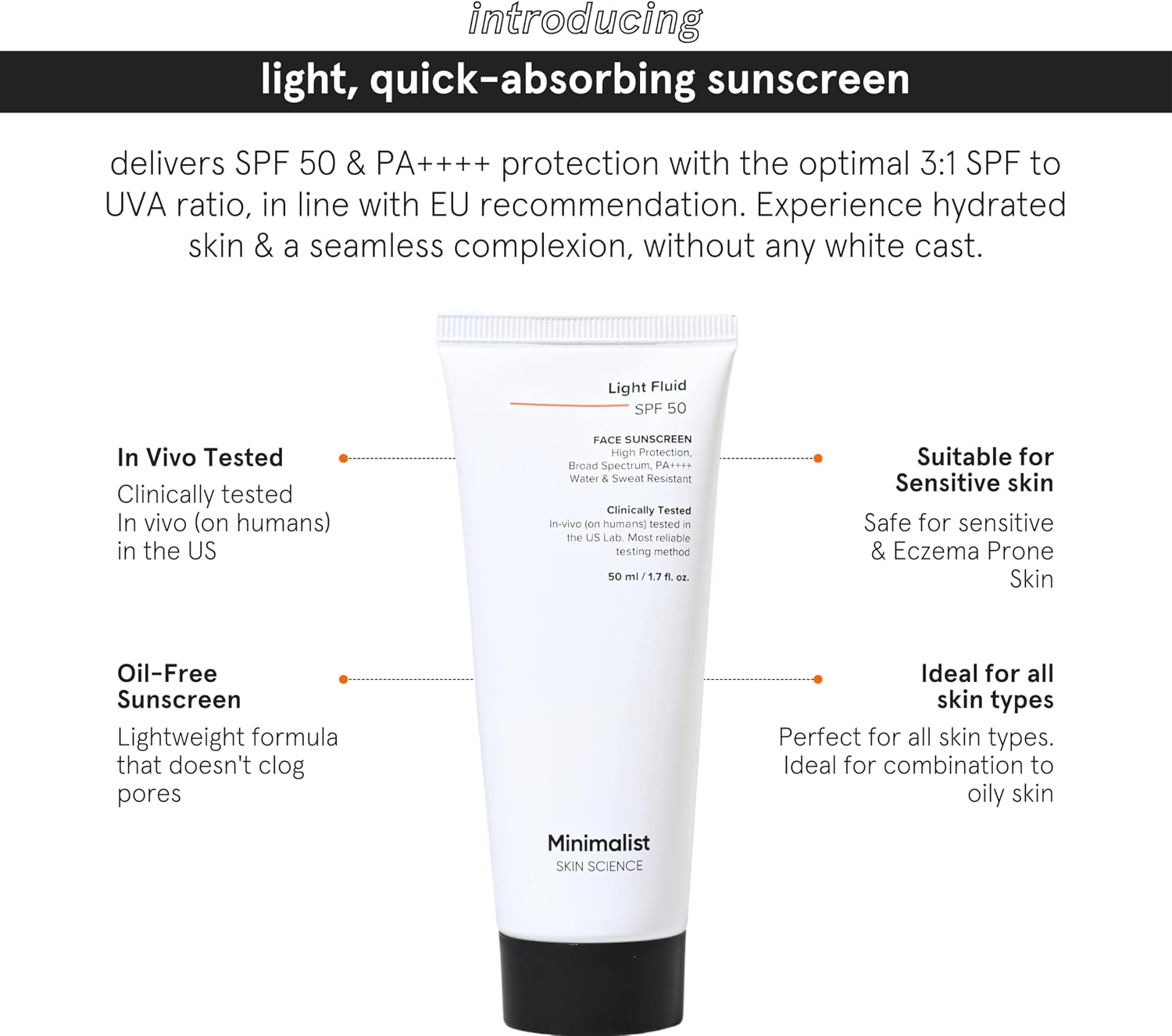 Minimalist Minimalist, лёгкий флюид-солнцезащитный крем SPF 50 для жирной кожи (PA++++) | 50 мл Кремы и увлажняющие средства - Image 2