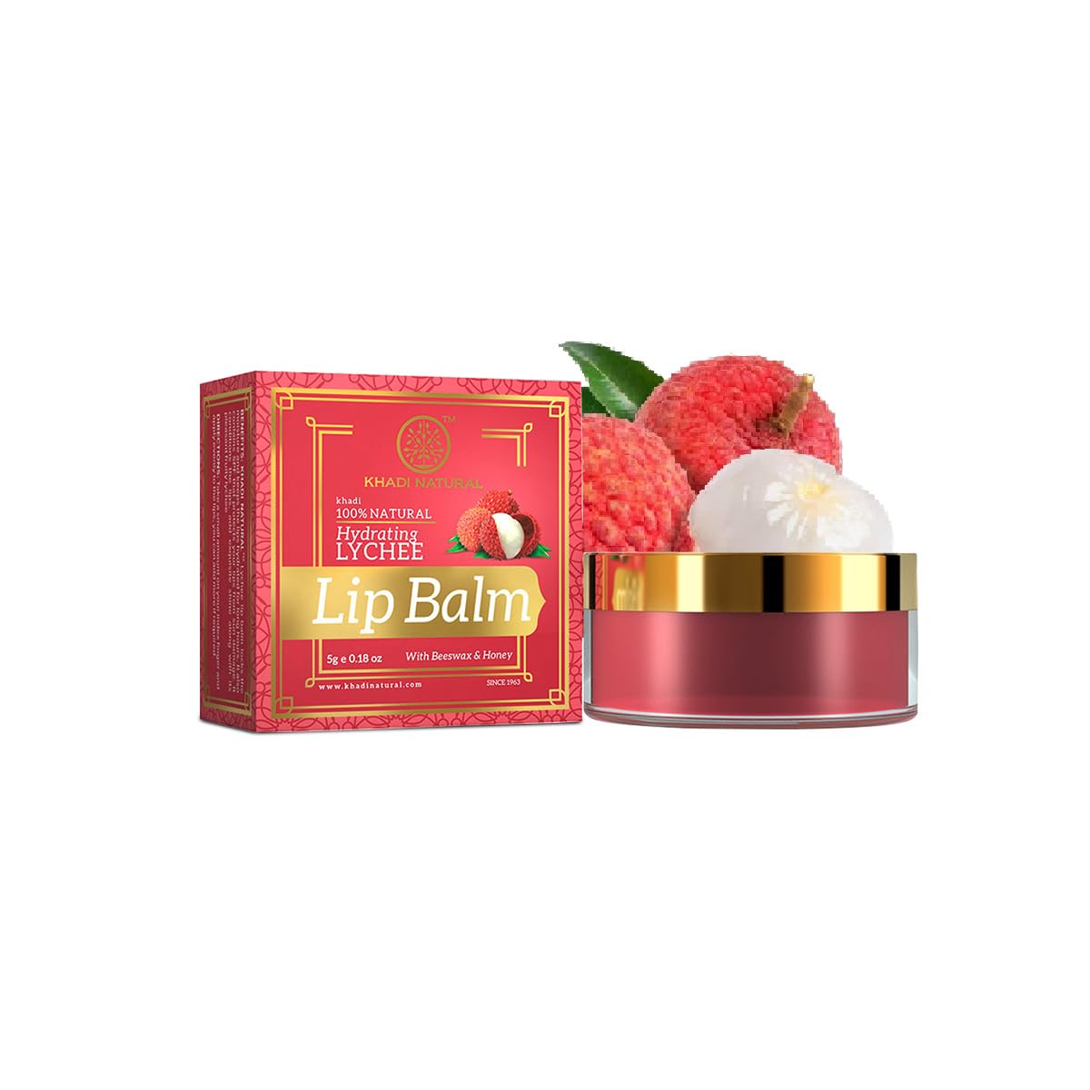Vedashi Khadi Natural Lychee Lip Balm with Beeswax & Shea Butter 20 gm — Khadi Natural | Gallery Image 1